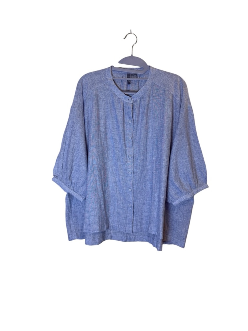Anu Women’s Heathered Blue Cotton Lagenlook Button-Front Top sz L